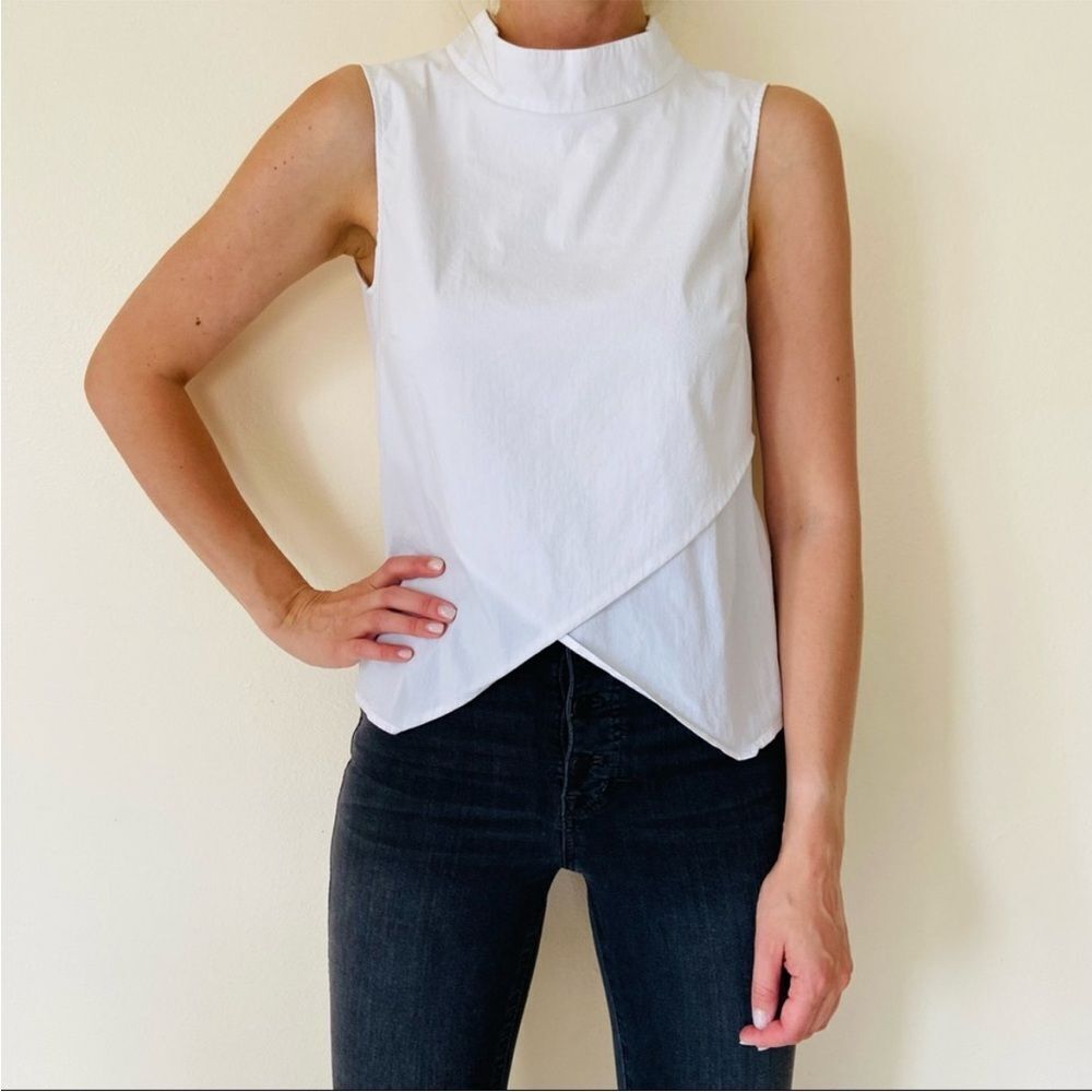 Manila Grace high neck sleeveless‎ lightweight asymmetric shirt